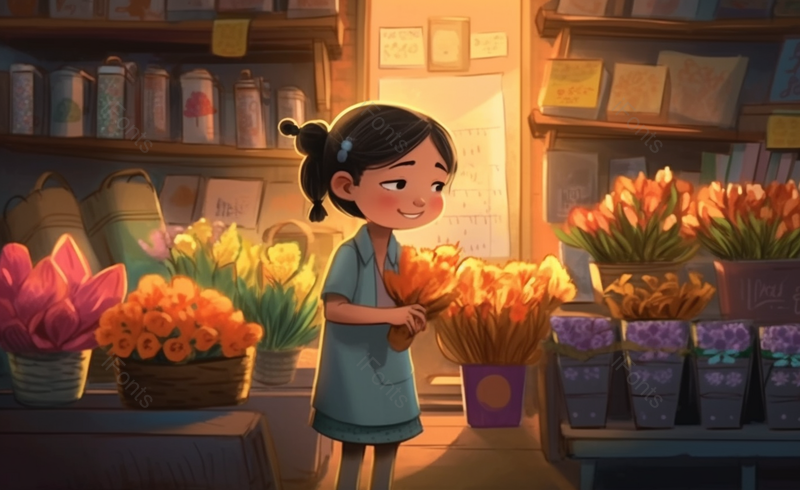 温馨画面小女孩送鲜花教师节背景图,插画/手绘图,插画/手绘图库,插画/手绘图下载,插画/手绘